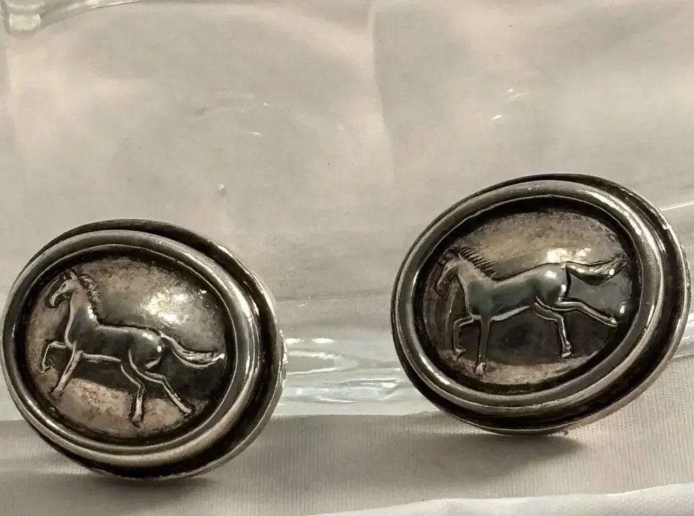 Barry Kieselstein-Cord Equestrian HORSE Sterling Silver EARRINGS Omega Clip 1997 - Picture 1 of 7